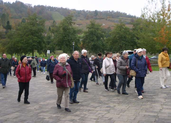 Menschengruppe läuft zum Schloß hoch
